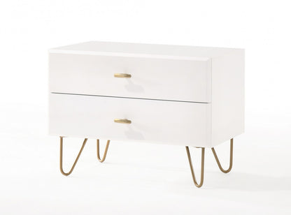 Contemporary White & Gold Nightstand w/ 2 Drawers