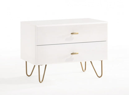 Contemporary White & Gold Nightstand w/ 2 Drawers