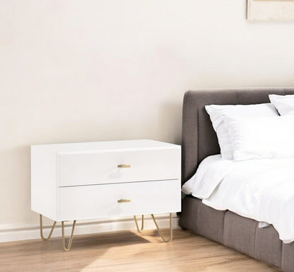 Contemporary White & Gold Nightstand w/ 2 Drawers