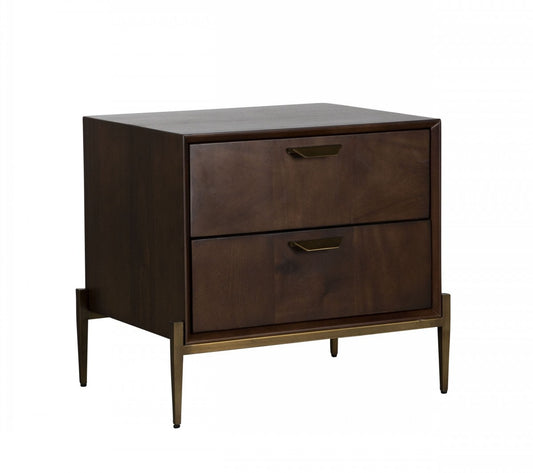 Brass 2 Drawer Solid Wood Nightstand