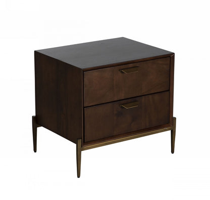 Brass 2 Drawer Solid Wood Nightstand