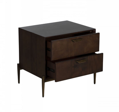 Brass 2 Drawer Solid Wood Nightstand
