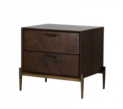 Brass 2 Drawer Solid Wood Nightstand