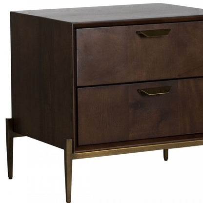 Brass 2 Drawer Solid Wood Nightstand