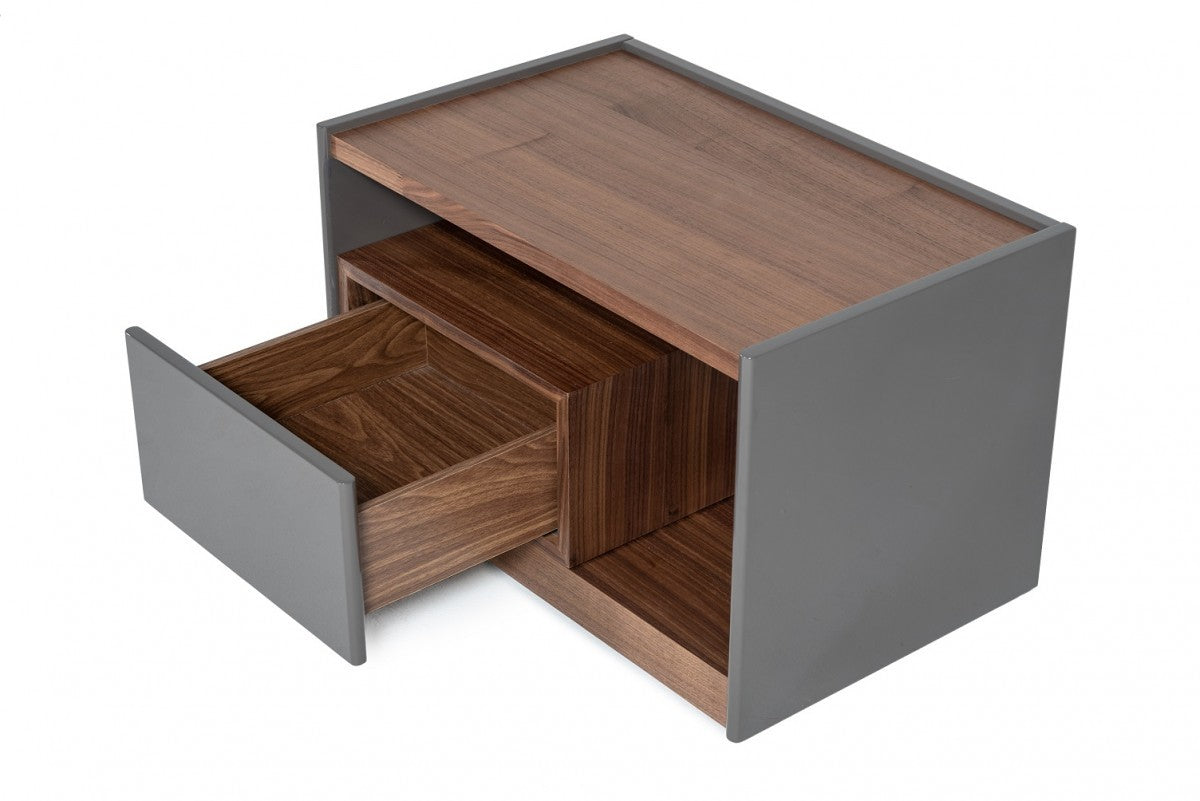 Modern Walnut Nightstand w/ Drawer Box