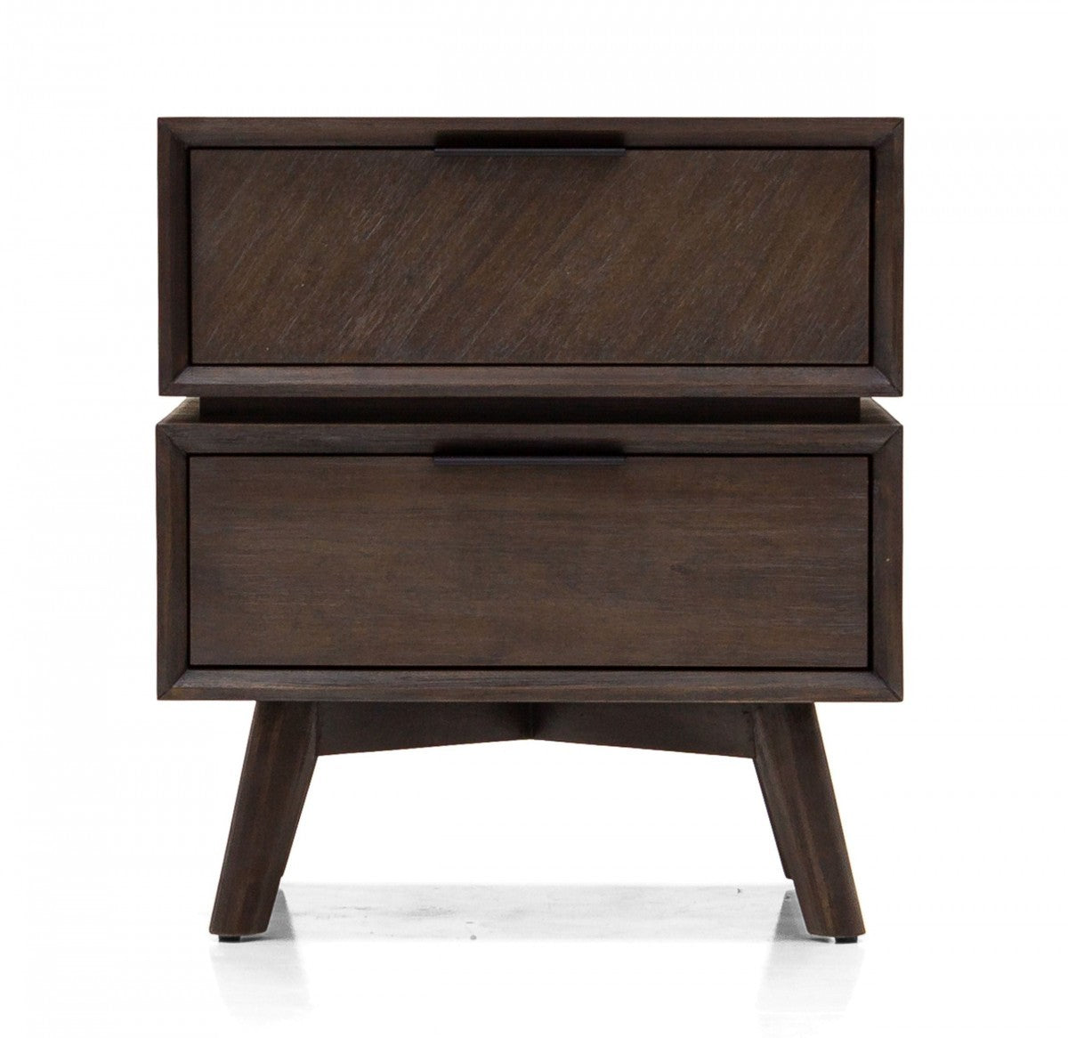 Mid Century Acacia Nightstand w/ 2 Drawers