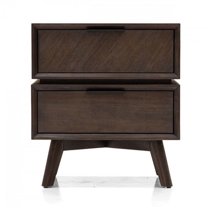Mid Century Acacia Nightstand w/ 2 Drawers