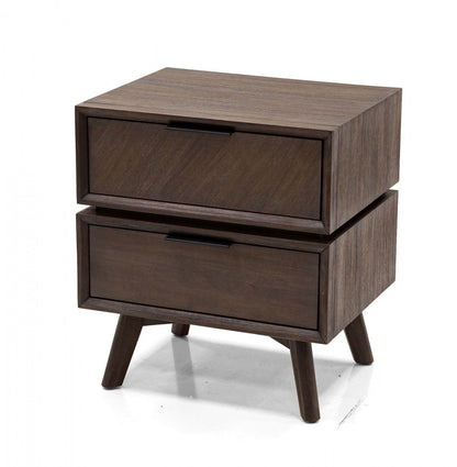Mid Century Acacia Nightstand w/ 2 Drawers