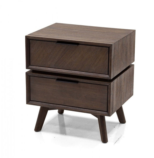 Mid Century Acacia Nightstand w/ 2 Drawers