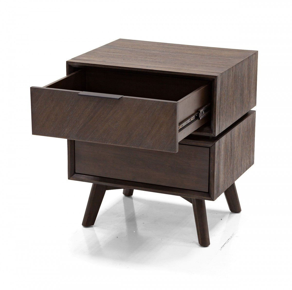 Mid Century Acacia Nightstand w/ 2 Drawers