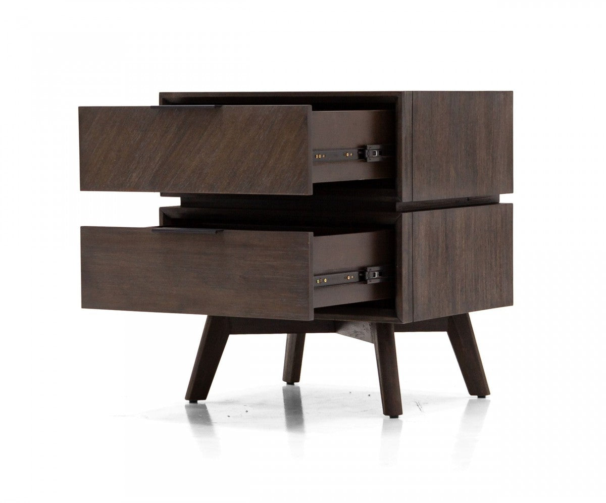Mid Century Acacia Nightstand w/ 2 Drawers