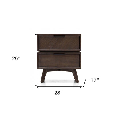 Mid Century Acacia Nightstand w/ 2 Drawers