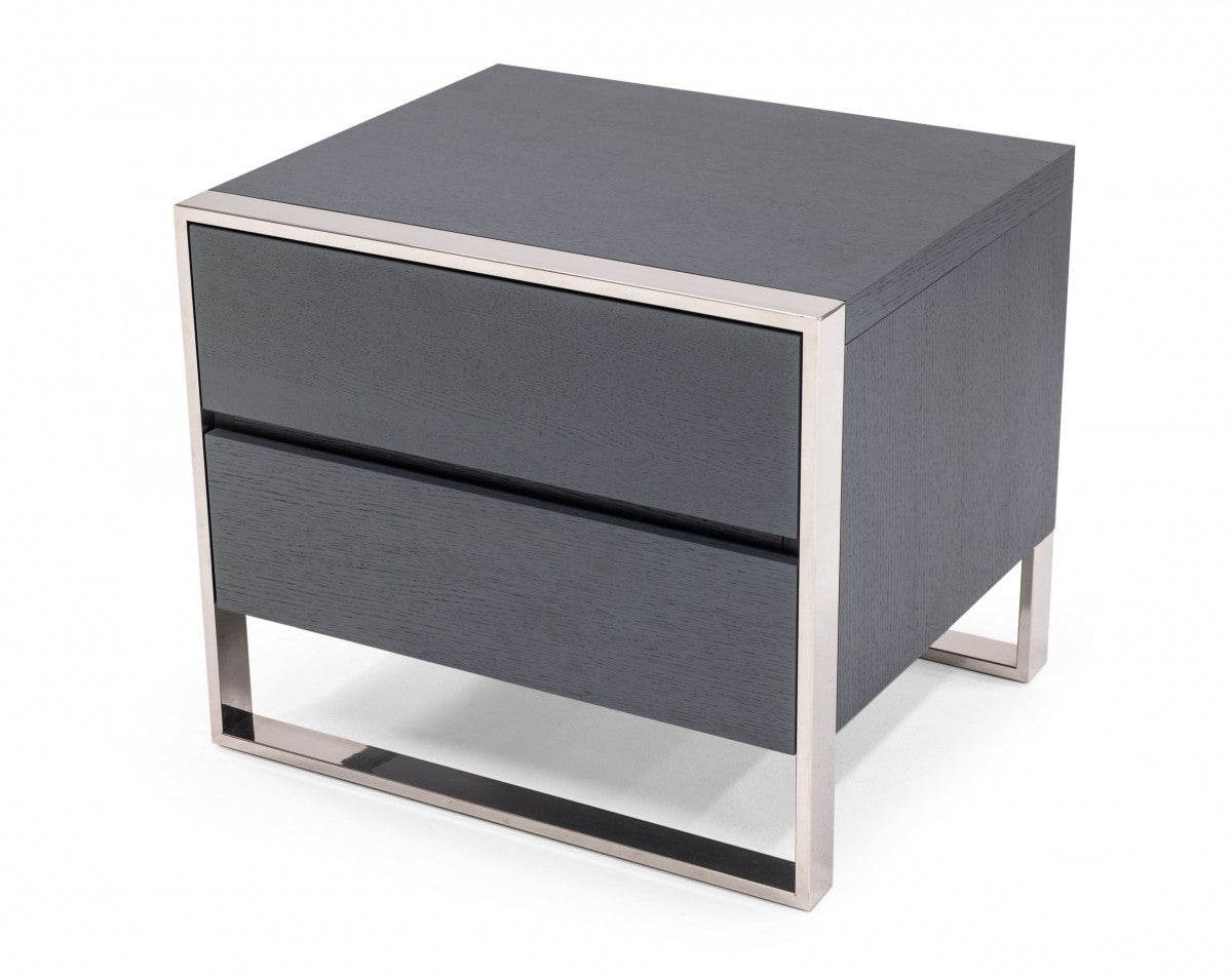Modern Gray & Stainless Steel Nightstand