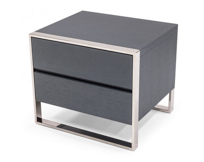 Modern Gray & Stainless Steel Nightstand