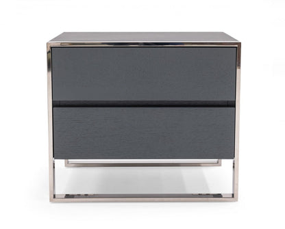 Modern Gray & Stainless Steel Nightstand