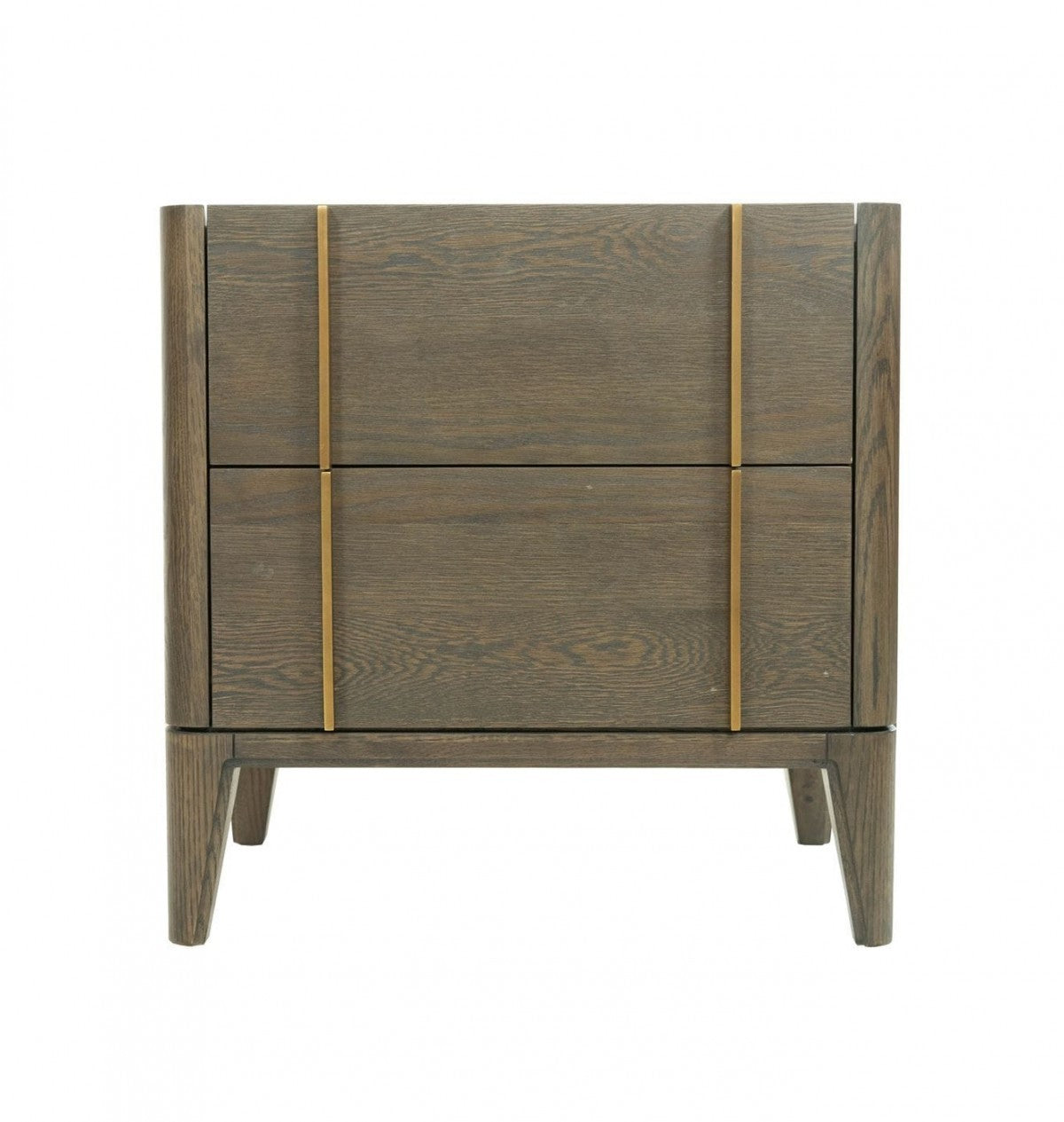Mid Century Dark Brown & White Faux Marble Nightstand
