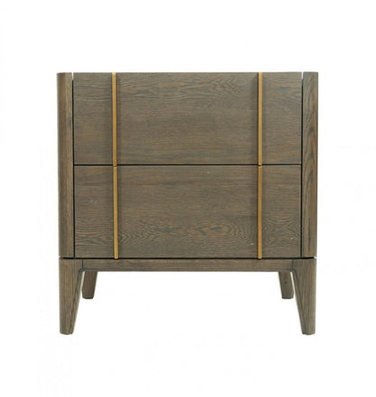 Mid Century Dark Brown & White Faux Marble Nightstand