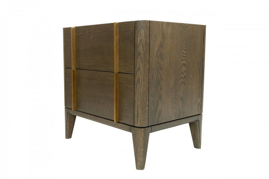 Mid Century Dark Brown & White Faux Marble Nightstand