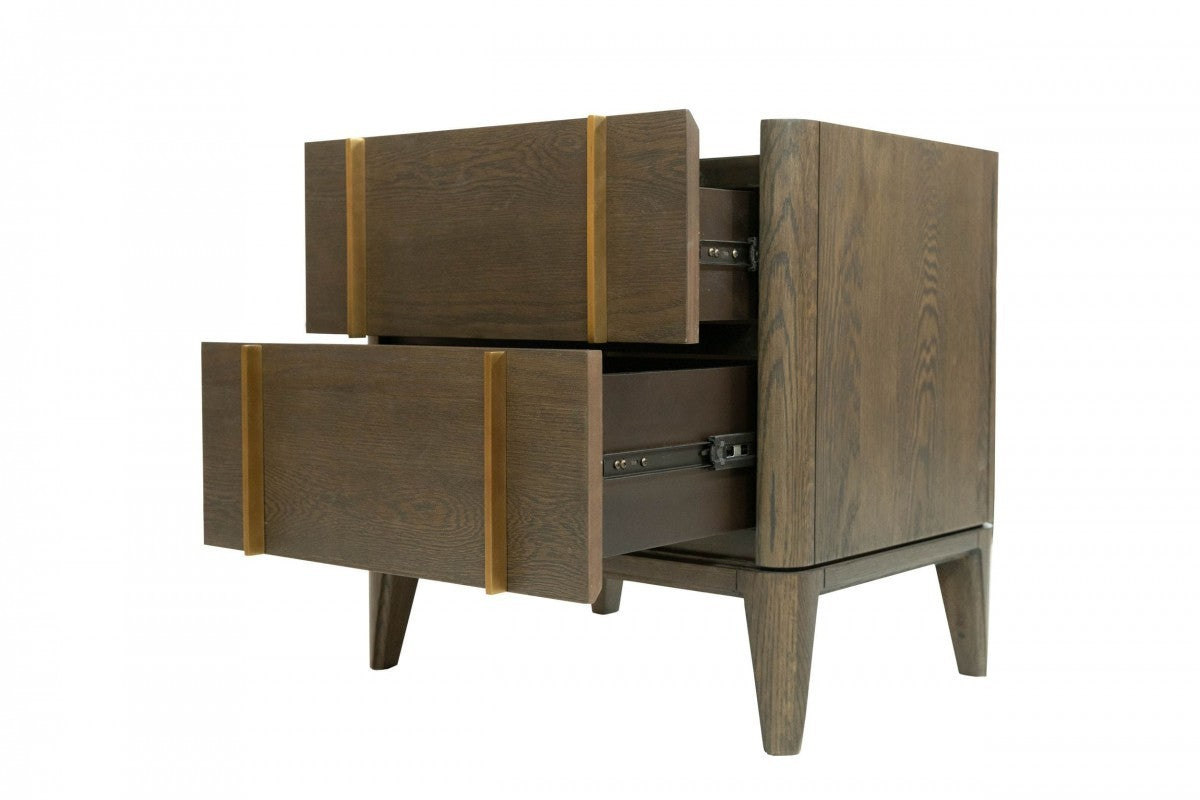 Mid Century Dark Brown & White Faux Marble Nightstand
