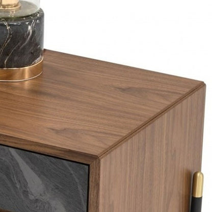 Mid Century Walnut & Gray Faux Marble Nightstand