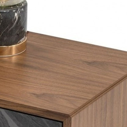 Mid Century Walnut & Gray Faux Marble Nightstand