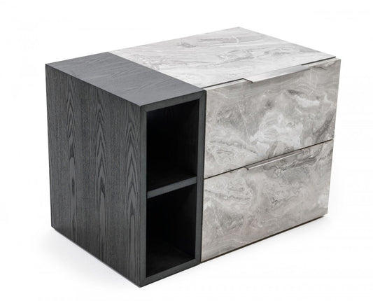 Contempo Gray Faux Marble Nightstand