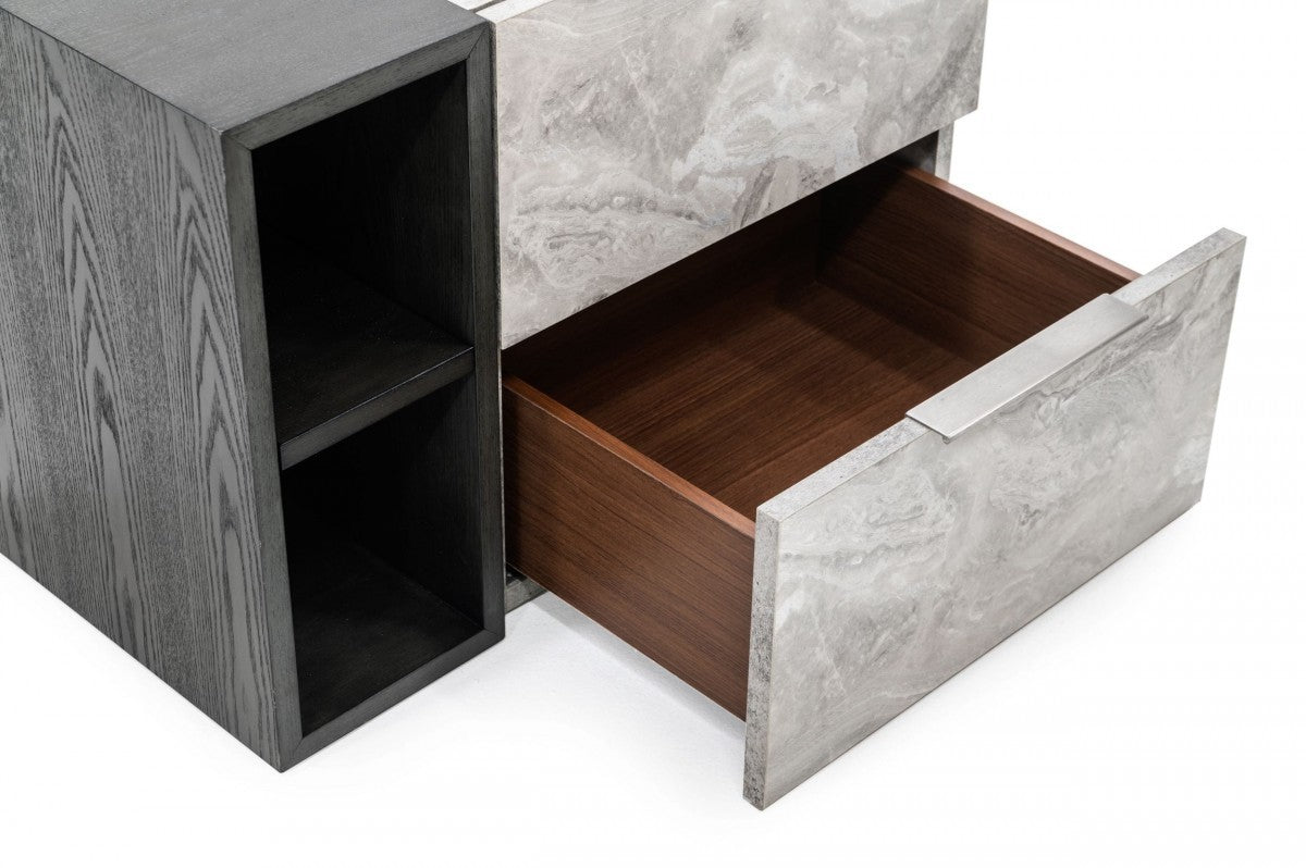 Contempo Gray Faux Marble Nightstand