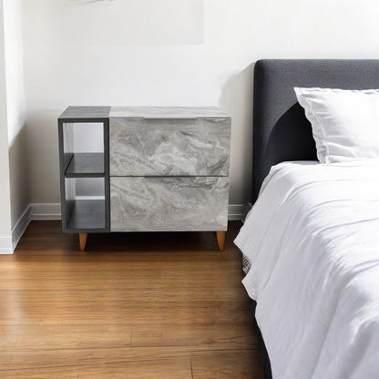 Contempo Gray Faux Marble Nightstand
