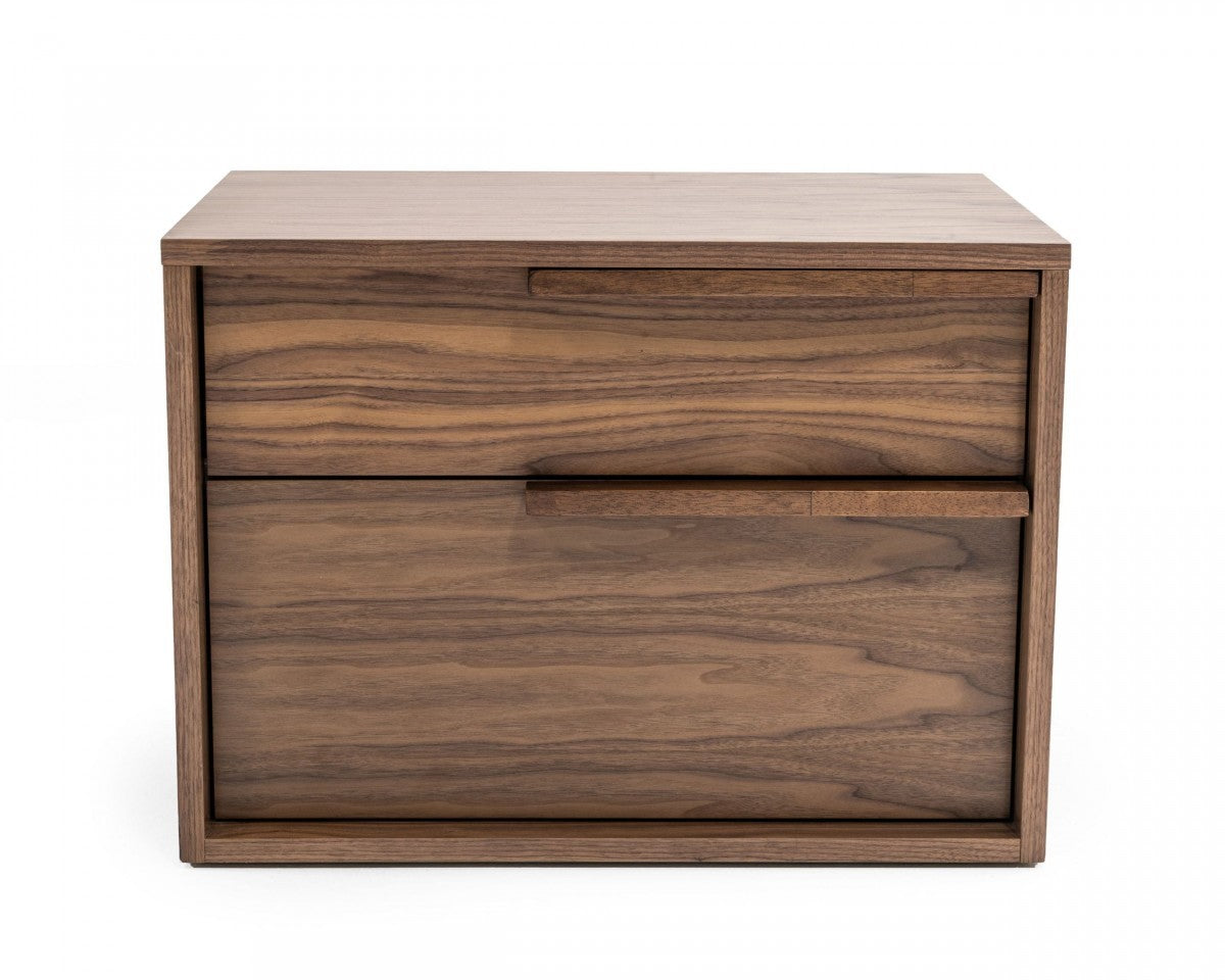 Modern Light Brown Walnut Nightstand w/ 2 Drawers
