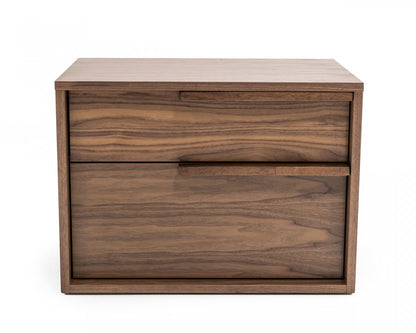 Modern Light Brown Walnut Nightstand w/ 2 Drawers
