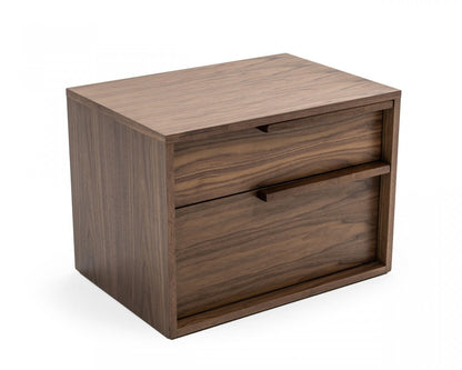 Modern Light Brown Walnut Nightstand w/ 2 Drawers