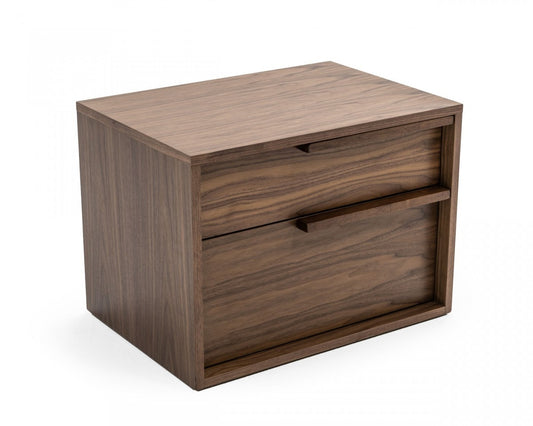 Modern Light Brown Walnut Nightstand w/ 2 Drawers