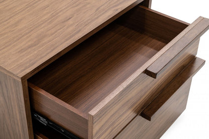 Modern Light Brown Walnut Nightstand w/ 2 Drawers