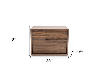 Modern Light Brown Walnut Nightstand w/ 2 Drawers