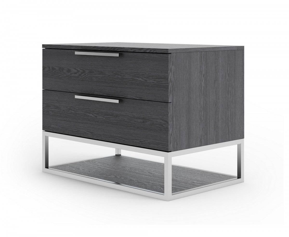 Gray 2 Drawer Solid Wood Nightstand
