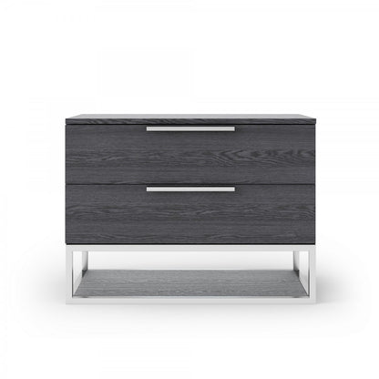 Gray 2 Drawer Solid Wood Nightstand