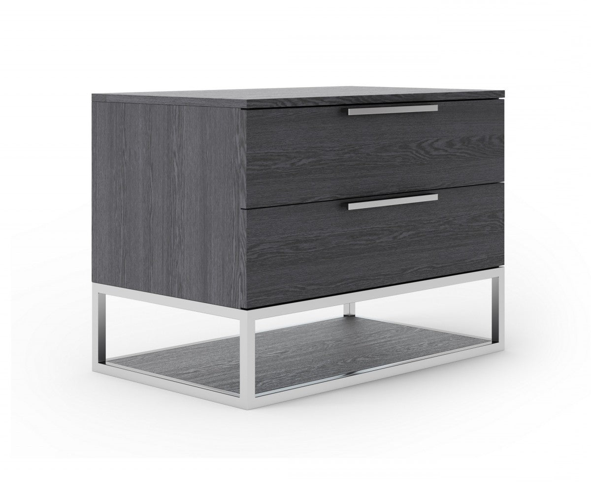 Gray 2 Drawer Solid Wood Nightstand