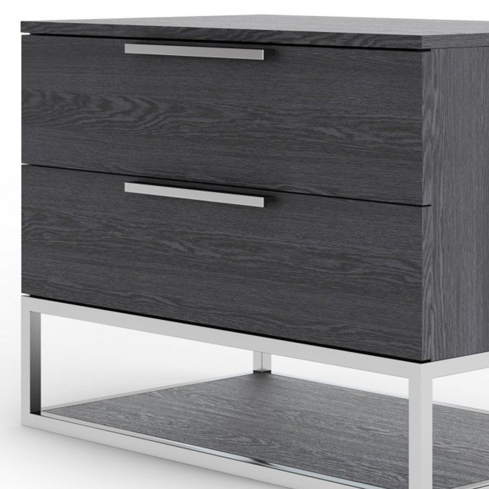 Gray 2 Drawer Solid Wood Nightstand