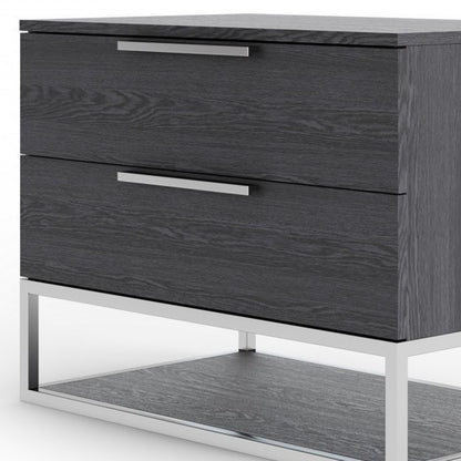 Gray 2 Drawer Solid Wood Nightstand