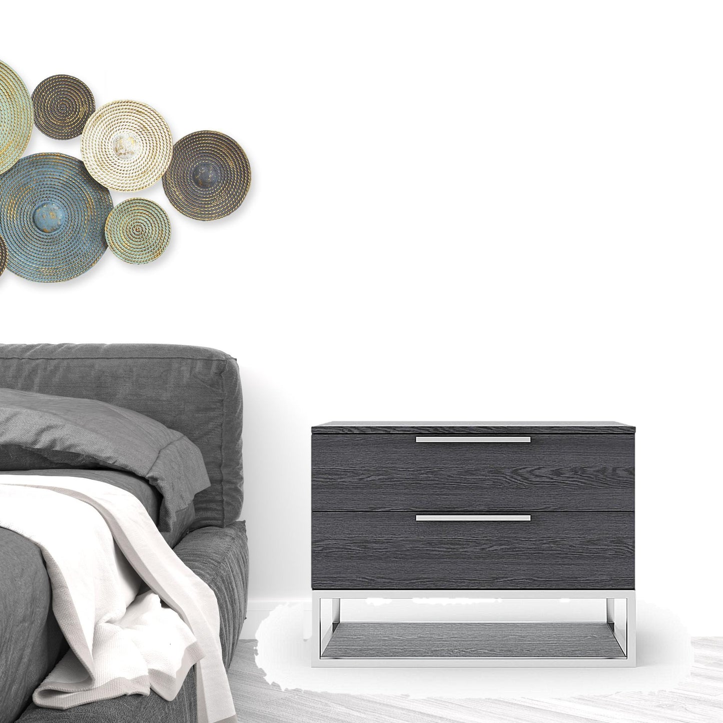 Gray 2 Drawer Solid Wood Nightstand