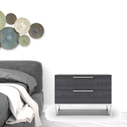 Gray 2 Drawer Solid Wood Nightstand