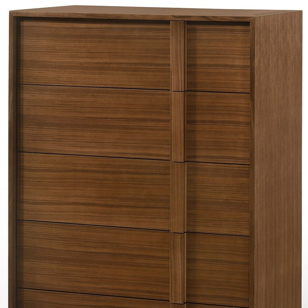 Walnut Brown Wood Contemporary Five Drawer Dresser image 4