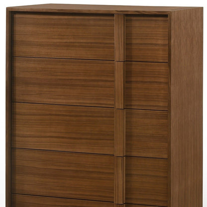 Walnut Brown Wood Contemporary Five Drawer Dresser image 4