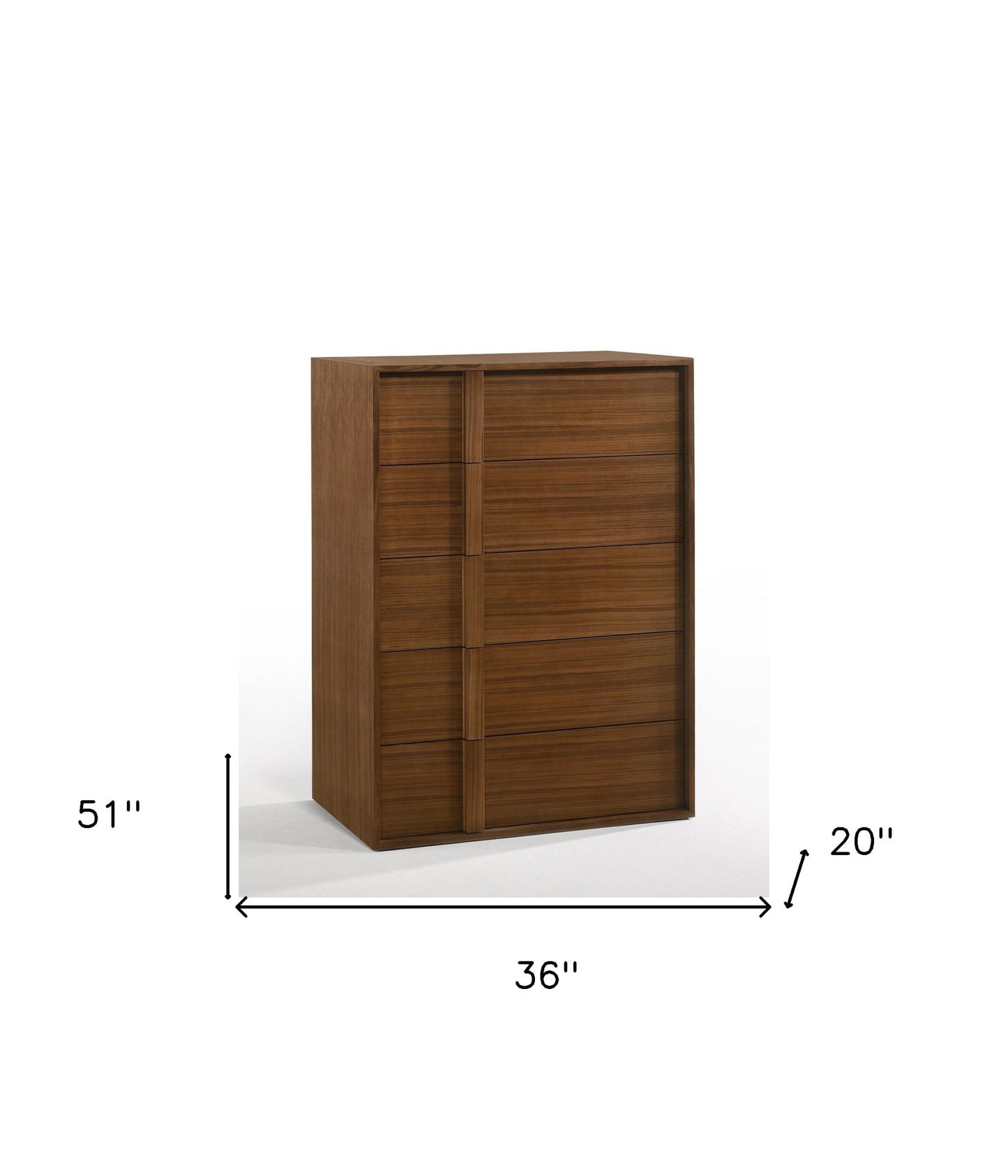 Walnut Brown Wood Contemporary Five Drawer Dresser image 6