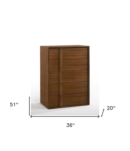 Walnut Brown Wood Contemporary Five Drawer Dresser image 6