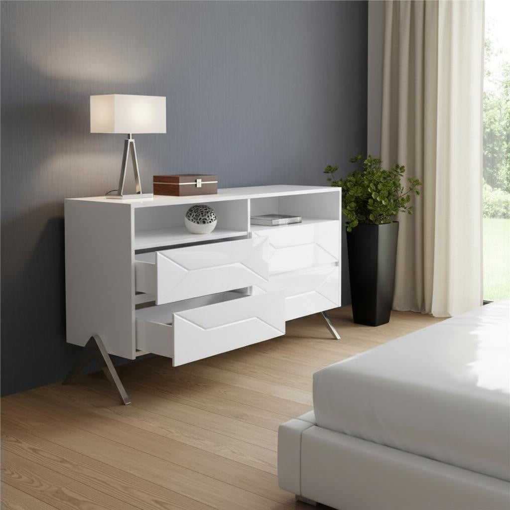 White Manufactured Wood Four Drawer Double Dresser image 2