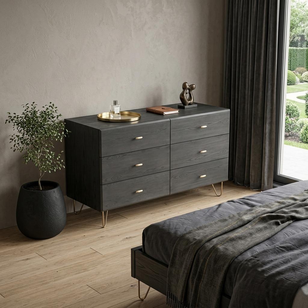 Gray Wood Six Drawer Double Dresser image 1