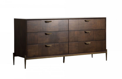 Antique Brown Solid Wood 6-Drawer Double Dresser