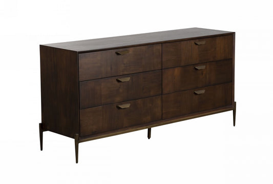 Antique Brown Solid Wood 6-Drawer Double Dresser