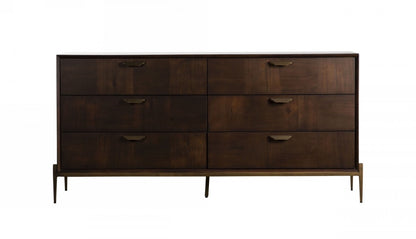 Antique Brown Solid Wood 6-Drawer Double Dresser